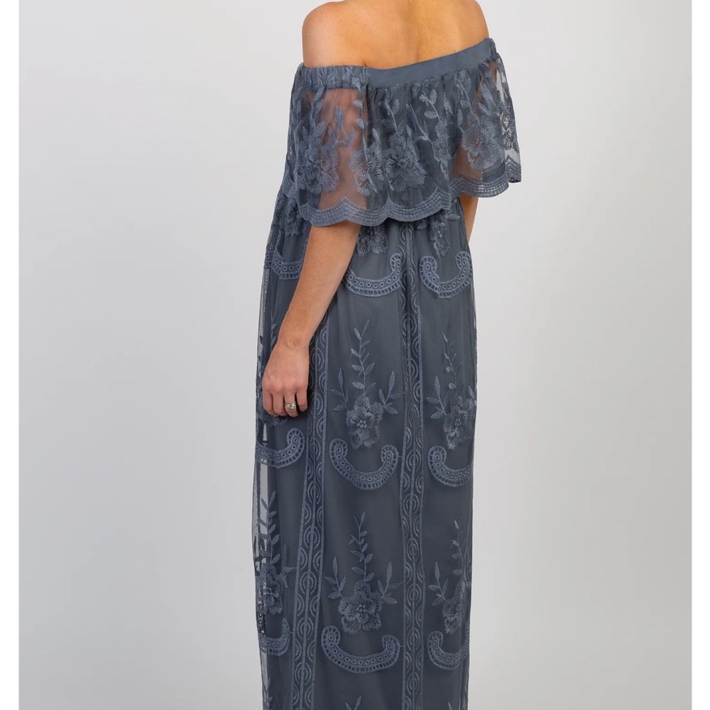 Blue PinkBlush Off the Shoulder Lace Maternity Dress - Picture 2 of 4